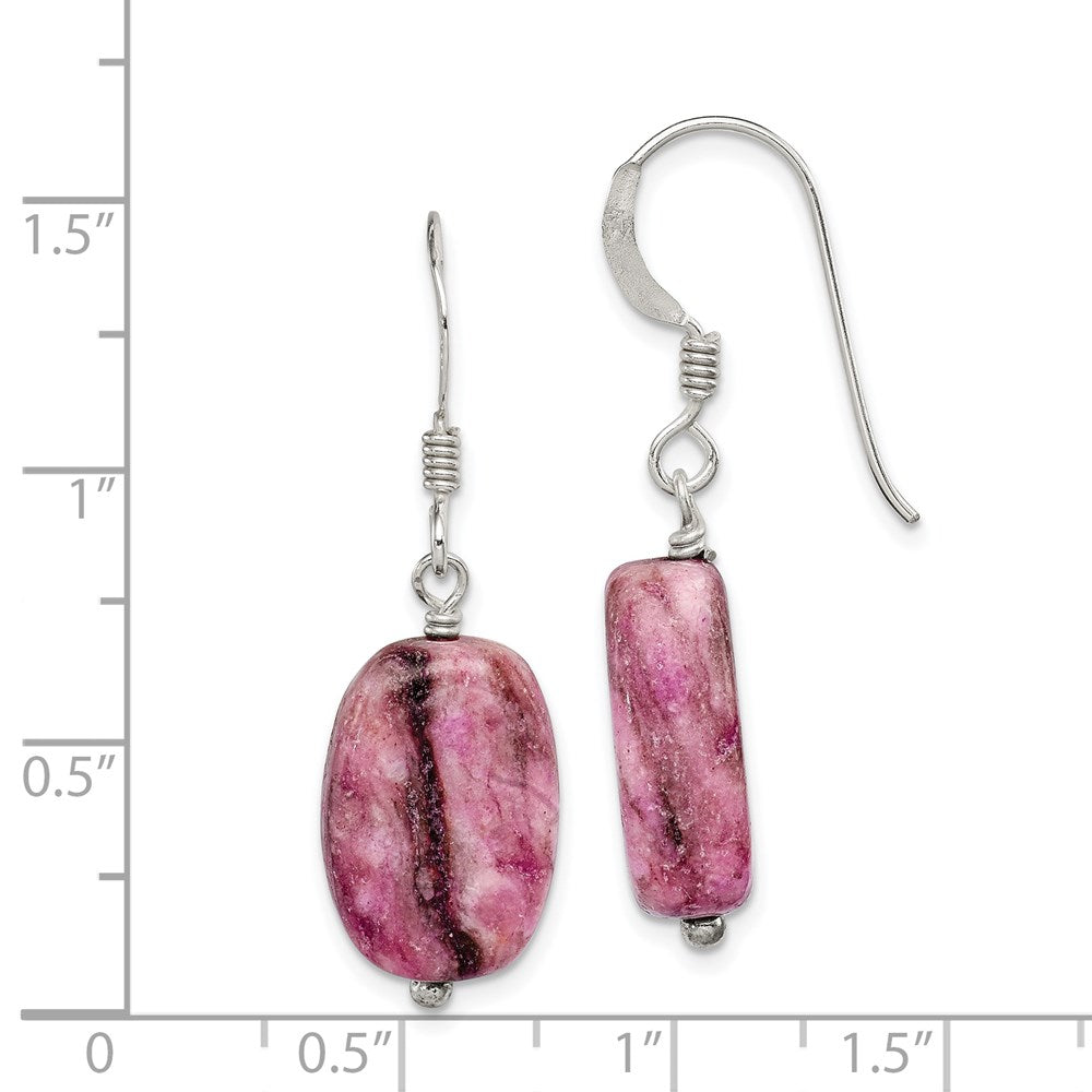QE12855 Sterling Silver Polished Oval Purple Jasper Dangle Earrings