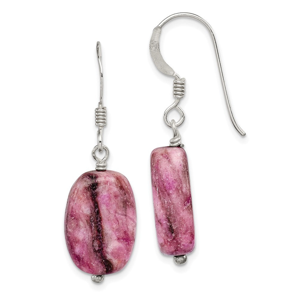 QE12855 Sterling Silver Polished Oval Purple Jasper Dangle Earrings