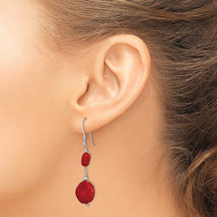 QE12867 Sterling Silver Polished Round Red Coral Dangle Earrings