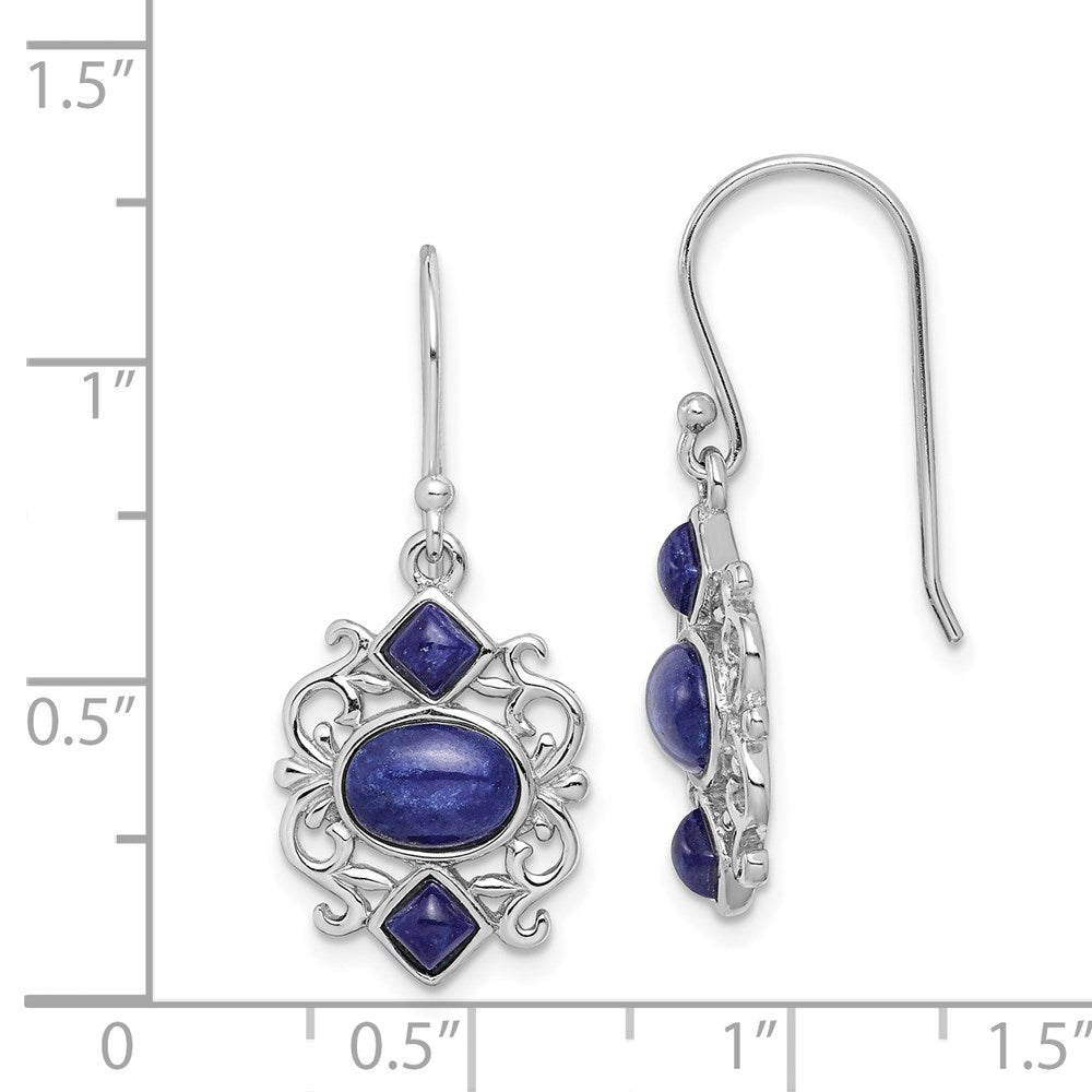 QE12880 Sterling Silver Rhodium-plated Polished Filigree Lapis Dangle Earrings
