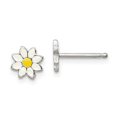QE12897 Sterling Silver Polished Yellow & White Enameled Flower Children's Post Earrings