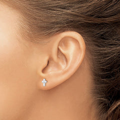 QE12898 Sterling Silver Rhodium-plated Polished CZ Cross Children's Post Earrings