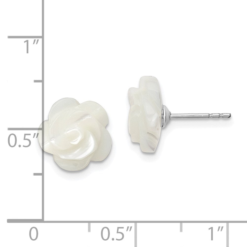 QE12901W Sterling Silver Rhodium-plated 10mm White Mother of Pearl Flower Post Earrings