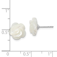 QE12901W Sterling Silver Rhodium-plated 10mm White Mother of Pearl Flower Post Earrings