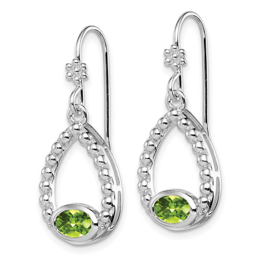 QE12902PE Sterling Silver Rhodium-plated Peridot Shepherd Hook Dangle Earrings