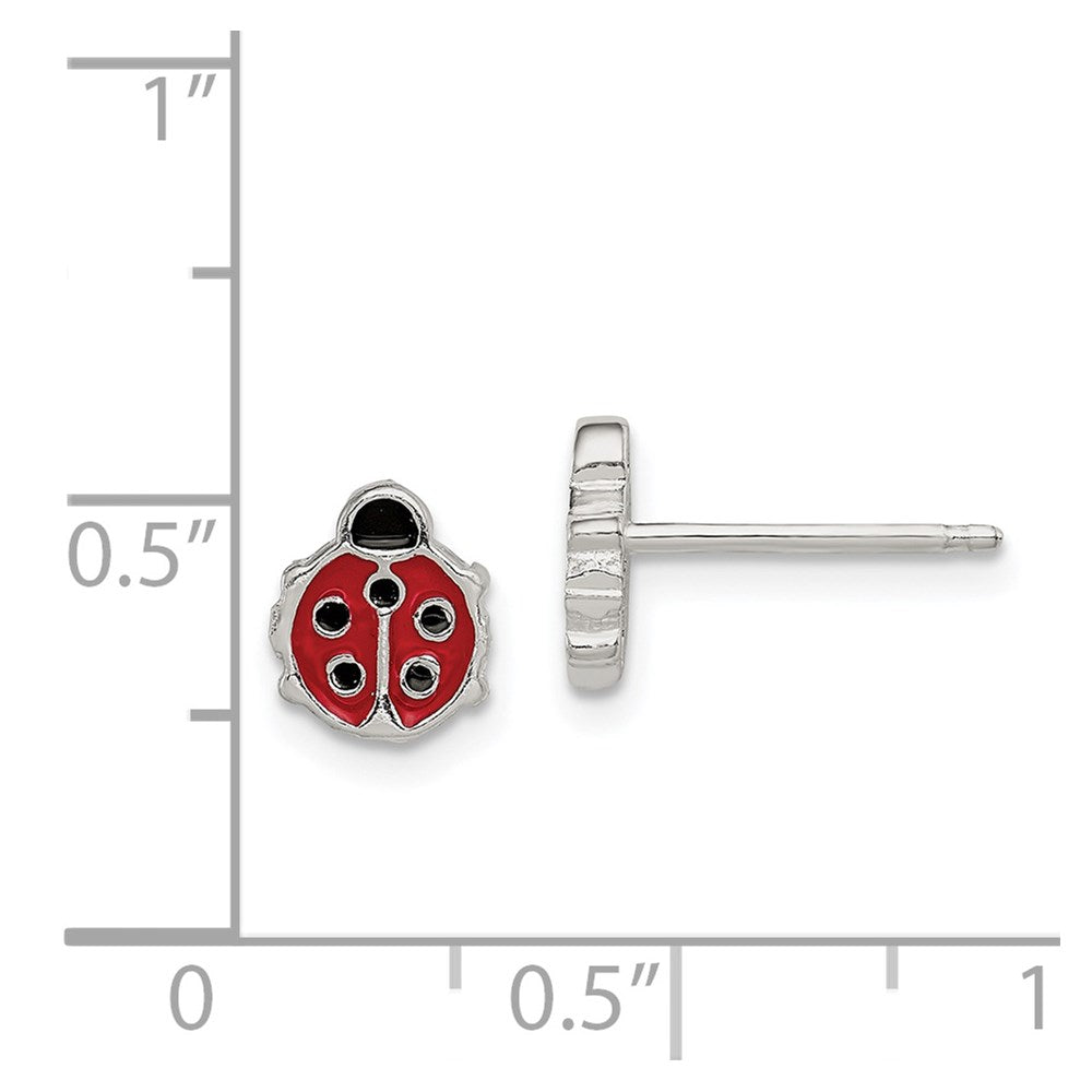 QE12906 Sterling Silver Polished & Enameled Ladybug Children's Post Earrings