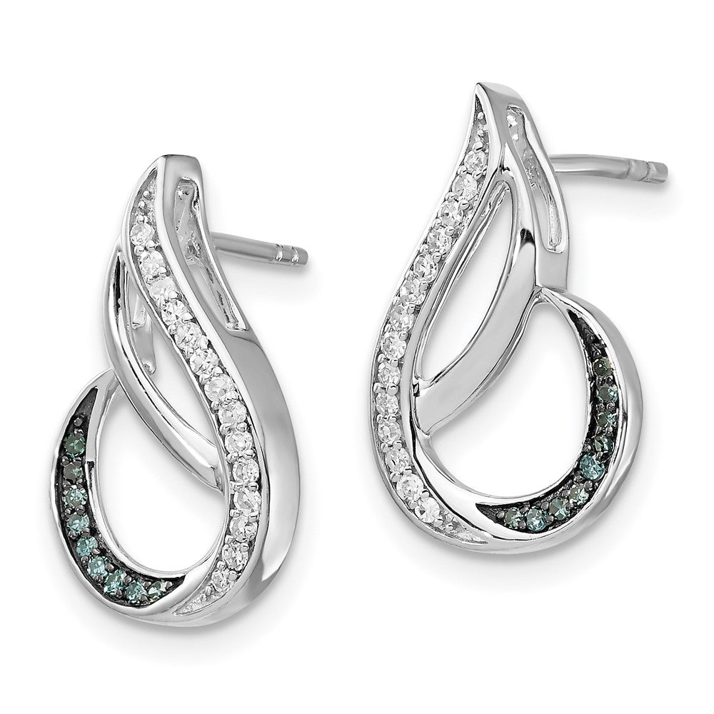 QE12917 White Night Sterling Silver Rhodium-plated Polished Blue and White Diamond Post Earrings