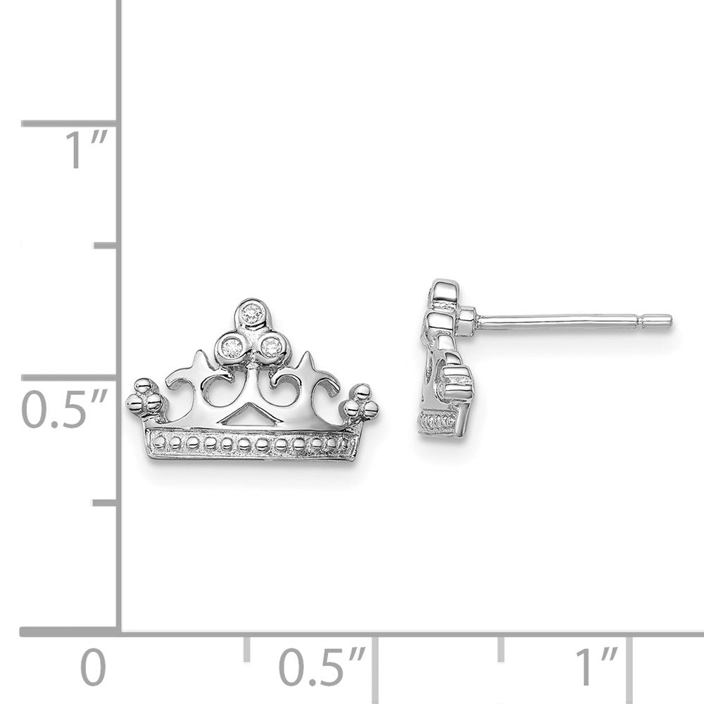 QE12920 Sterling Silver Rhodium-plated CZ Crown Post Earrings