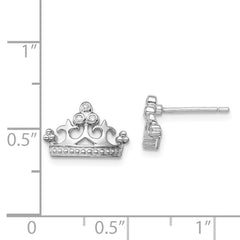QE12920 Sterling Silver Rhodium-plated CZ Crown Post Earrings