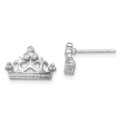 QE12920 Sterling Silver Rhodium-plated CZ Crown Post Earrings