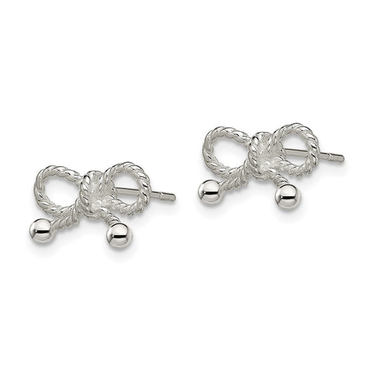 QE12927 Sterling Silver Polished and Textured Bow Post Earrings