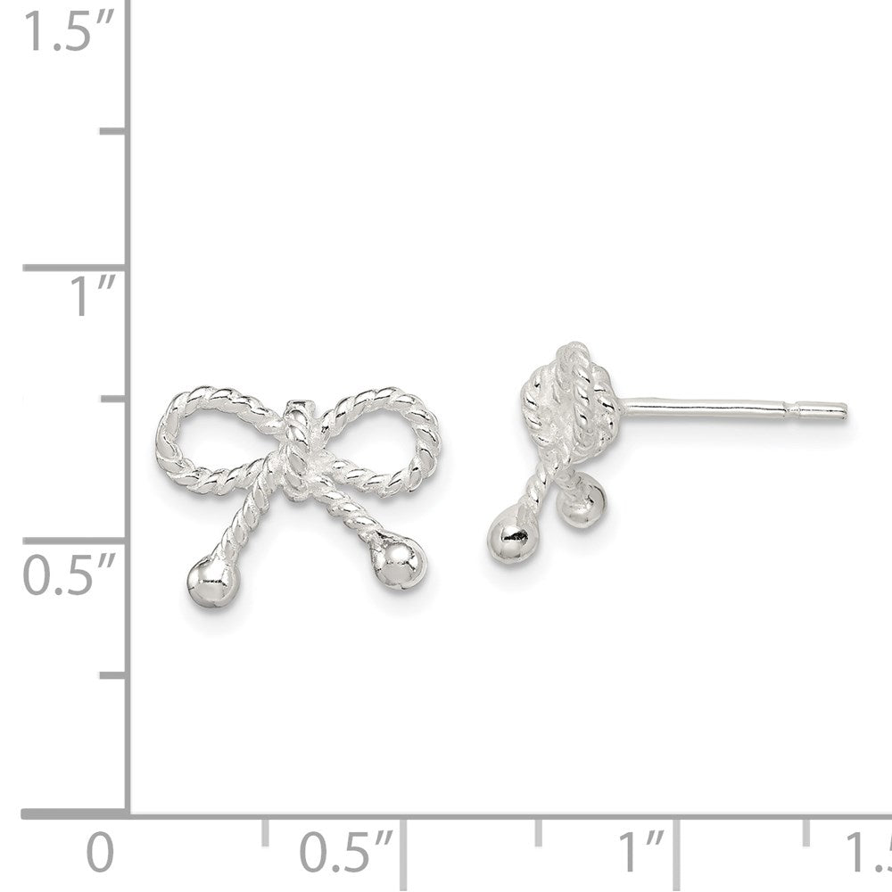QE12927 Sterling Silver Polished and Textured Bow Post Earrings