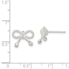 QE12927 Sterling Silver Polished and Textured Bow Post Earrings