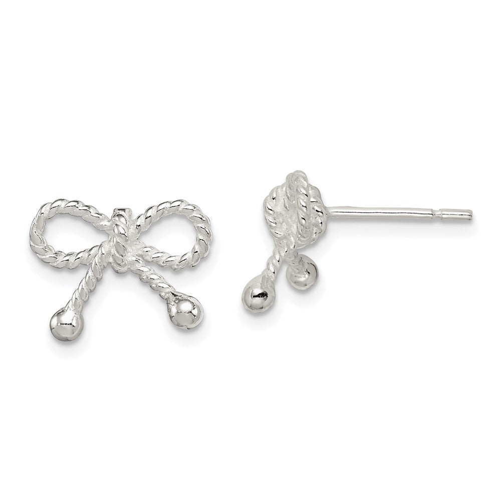 QE12927 Sterling Silver Polished and Textured Bow Post Earrings