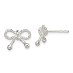 QE12927 Sterling Silver Polished and Textured Bow Post Earrings
