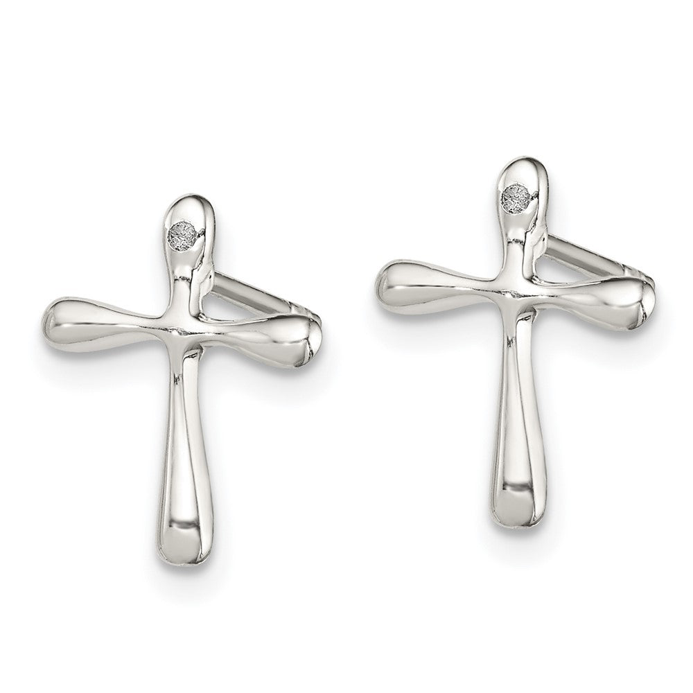 QE12933 Sterling Silver Polished Diamond Cross Post Earrings