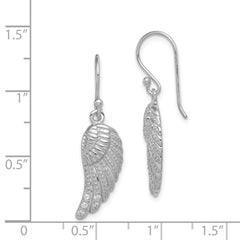 QE12935 Sterling Silver RH-plated Polished/Textured CZ Wings Dangle Earrings