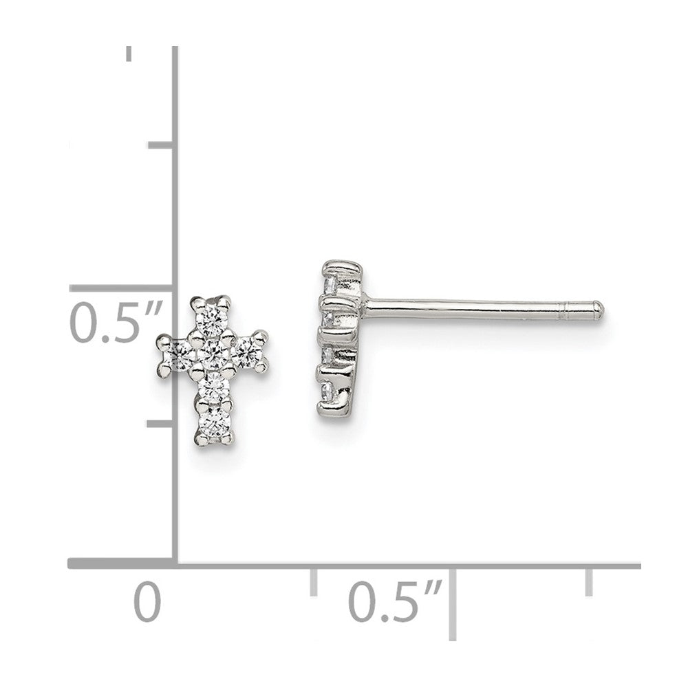 QE12948 Sterling Silver Rhodium-plated Polished CZ Cross Post Earrings