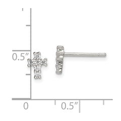 QE12948 Sterling Silver Rhodium-plated Polished CZ Cross Post Earrings
