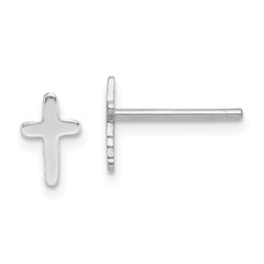 QE12949 Sterling Silver Rhodium-plated Polished Latin Cross Post Earrings
