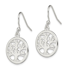QE12954 Sterling Silver Polished Round Tree Shepherd Hook Earrings
