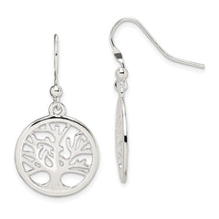 QE12954 Sterling Silver Polished Round Tree Shepherd Hook Earrings