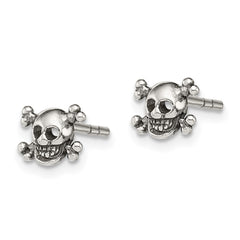 QE12962 Sterling Silver Polished and Antiqued Skull Post Earrings