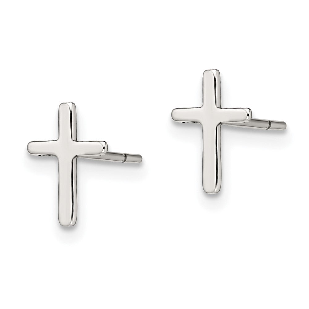 QE12964 Sterling Silver Polished Latin Cross Post Earrings