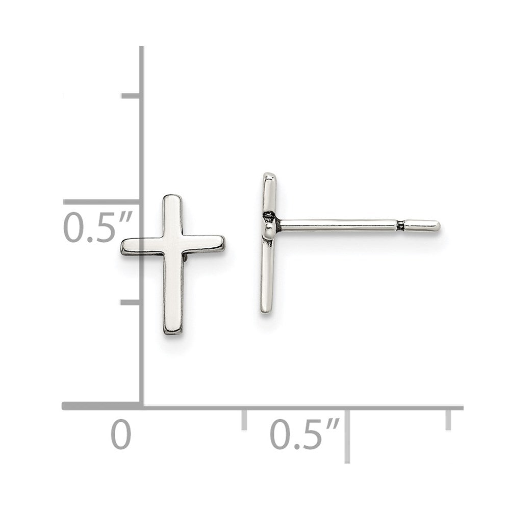 QE12964 Sterling Silver Polished Latin Cross Post Earrings