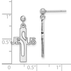 QE12979 Sterling Silver Rhod-plated Polished JESUS Cross Post Dangle Earrings