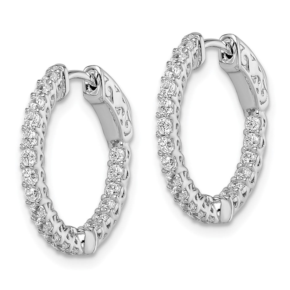 QE12988 Sterling Shimmer Sterling Silver Rhodium-plated 38 Stone 1.75mm CZ In and Out Round Hinged Hoop Earrings