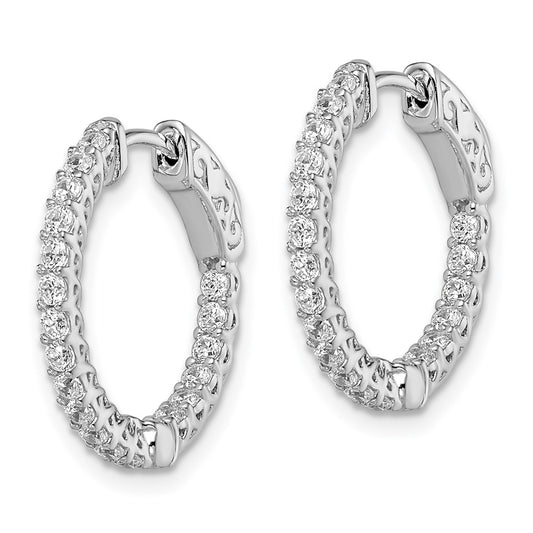 QE12988 Sterling Shimmer Sterling Silver Rhodium-plated 38 Stone 1.75mm CZ In and Out Round Hinged Hoop Earrings