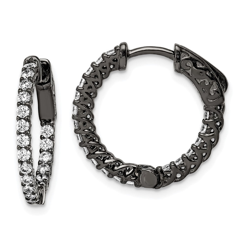 QE12988B Sterling Shimmer Black Rhodium-plated 38 Stone 1.75mm CZ In and Out Round Hinged Hoop Earrings