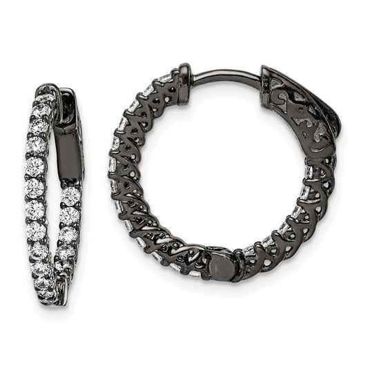 QE12988B Sterling Shimmer Black Rhodium-plated 38 Stone 1.75mm CZ In and Out Round Hinged Hoop Earrings