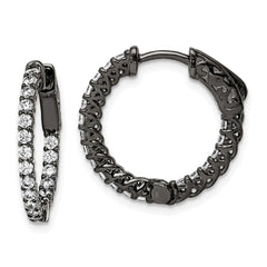 QE12988B Sterling Shimmer Black Rhodium-plated 38 Stone 1.75mm CZ In and Out Round Hinged Hoop Earrings