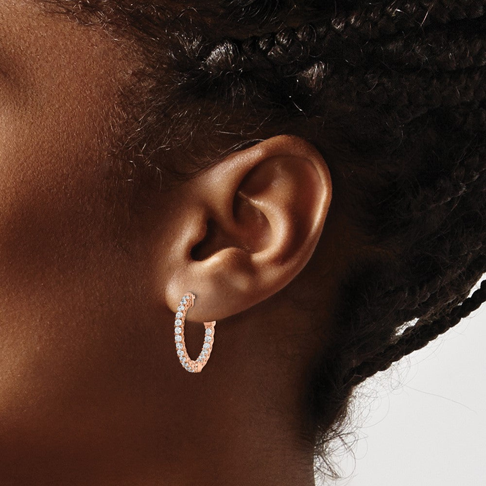 QE12988P Sterling Shimmer Sterling Silver Rose-tone Rose Gold-plated 38 Stone 1.75mm CZ In and Out Round Hinged Hoop Earrings