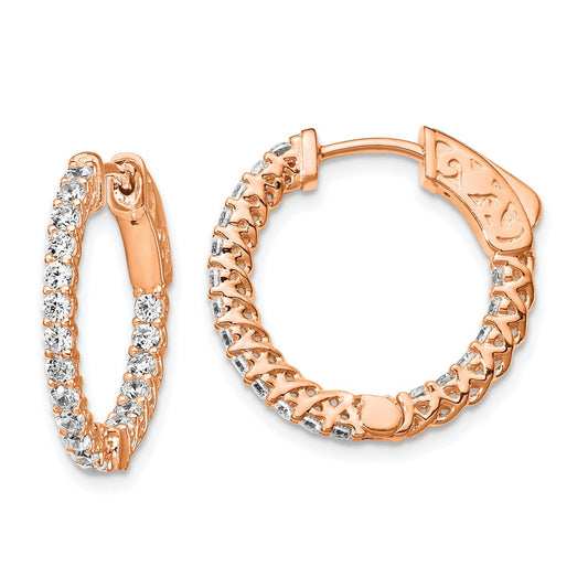 QE12988P Sterling Shimmer Sterling Silver Rose-tone Rose Gold-plated 38 Stone 1.75mm CZ In and Out Round Hinged Hoop Earrings