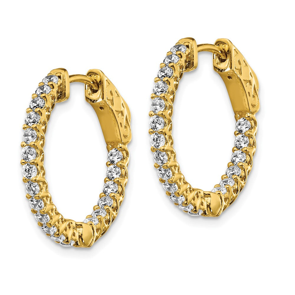 QE12988Y Sterling Shimmer Sterling Silver Gold-tone Flash Gold-plated 38 Stone 1.75mm CZ In and Out Round Hinged Hoop Earrings