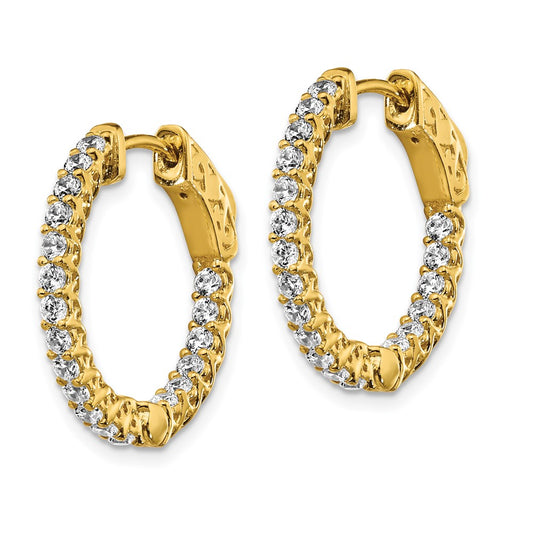 QE12988Y Sterling Shimmer Sterling Silver Gold-tone Flash Gold-plated 38 Stone 1.75mm CZ In and Out Round Hinged Hoop Earrings