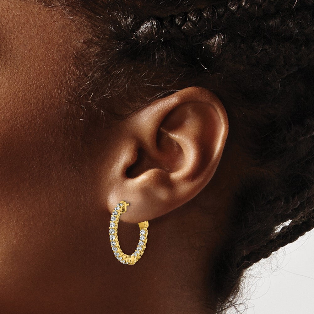 QE12988Y Sterling Shimmer Sterling Silver Gold-tone Flash Gold-plated 38 Stone 1.75mm CZ In and Out Round Hinged Hoop Earrings