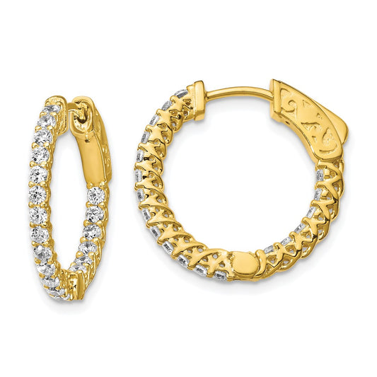 QE12988Y Sterling Shimmer Sterling Silver Gold-tone Flash Gold-plated 38 Stone 1.75mm CZ In and Out Round Hinged Hoop Earrings