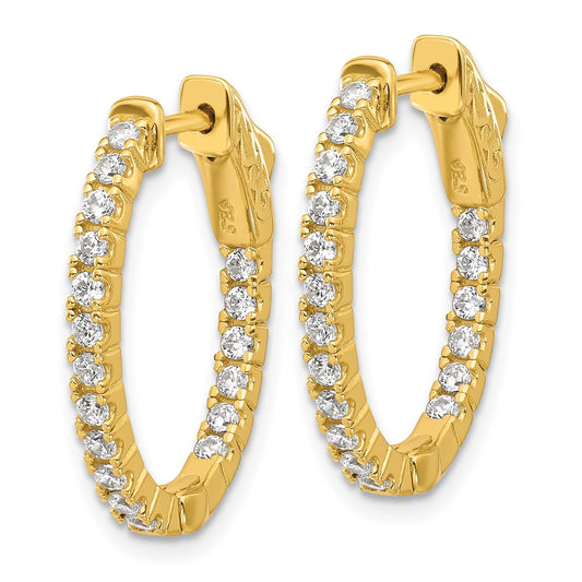 QE12989Y Sterling Shimmer Sterling Silver Gold-tone Flash Gold-plated 1.7mm CZ 36 Stone Oval In and Out Hinged Hoop Earrings