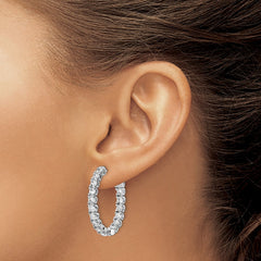 QE12990 Sterling Shimmer Sterling Silver Rhodium-plated 32 Stone 3.0mm CZ In and Out Oval Hinged Hoop Earrings