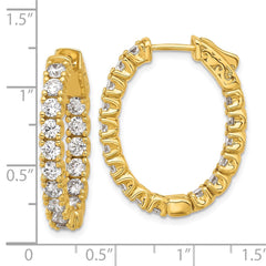 QE12990Y Sterling Shimmer Sterling Silver Gold-tone Flash Gold-plated 3mm CZ 32 Stone Oval In and Out Hinged Hoop Earrings