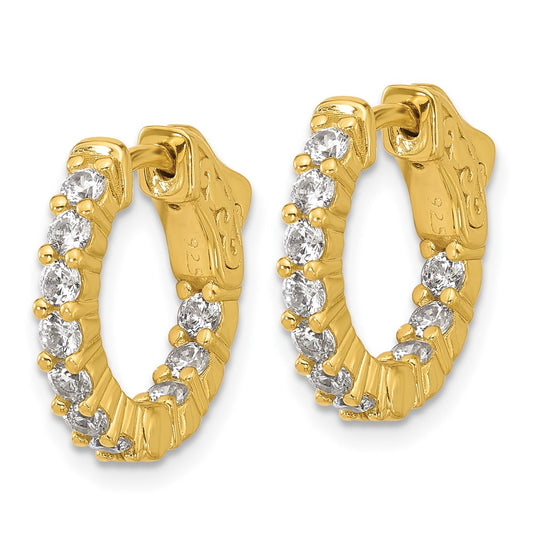 QE12998Y Sterling Shimmer Sterling Silver Gold-tone Flash Gold-plated 2.3mm CZ 20 Stone In and Out Hinged Hoop Earrings