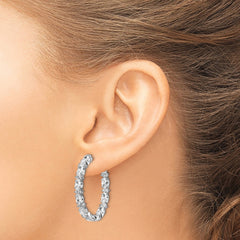 QE13002 Sterling Shimmer Sterling Silver Rhodium-plated 54 Stone CZ Fancy In and Out Oval Hinged Hoop Earrings