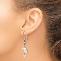 QE13082 Sterling Silver Polished White 5-9mm Baroque Freshwater Cultured Pearl and Moonstone Fancy Dangle Earrings