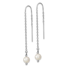 QE13083 Sterling Silver Rhodium-plated 6-7mm White Semi-Round Freshwater Cultured Pearl Threader Earrings