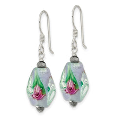 QE13115 Sterling Silver Polished Hematite & Abstract Glass Dangle Earrings