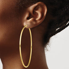 QE13131 Sterling Silver Gold-Tone Polished 2x70mm Hoop Earrings